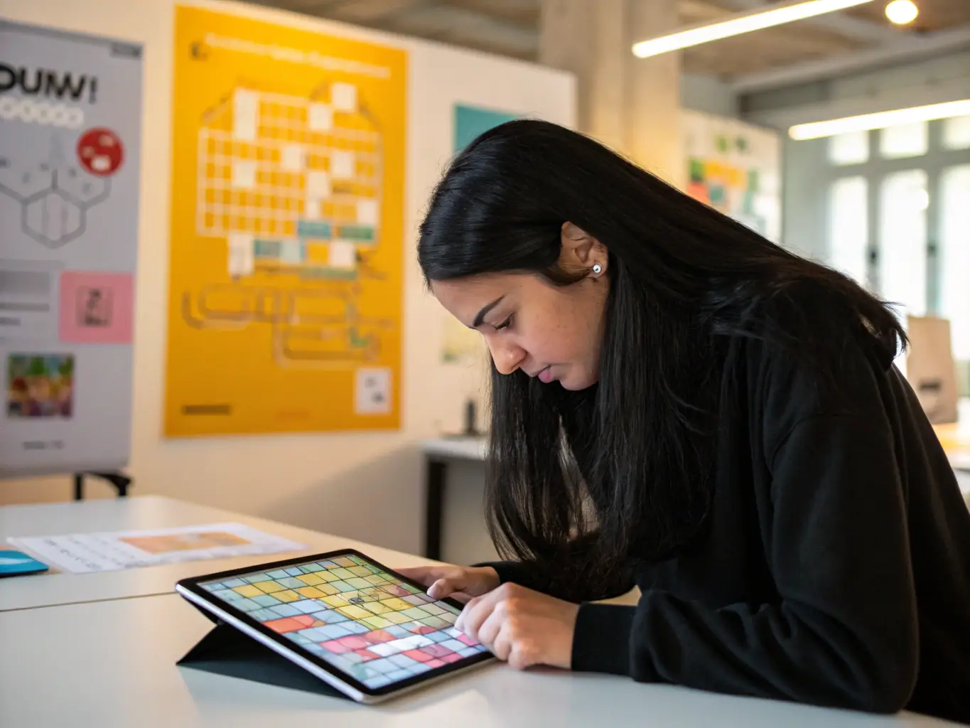 A vibrant image of a player immersed in a 火狐电竞 puzzle game, showcasing the platform's user-friendly interface and engaging gameplay.